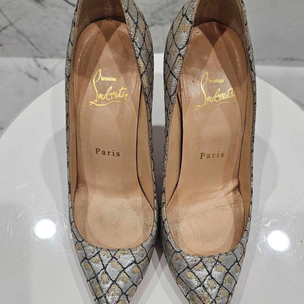 Christian Louboutin metallic silver/gold pumps stiletto shoes.